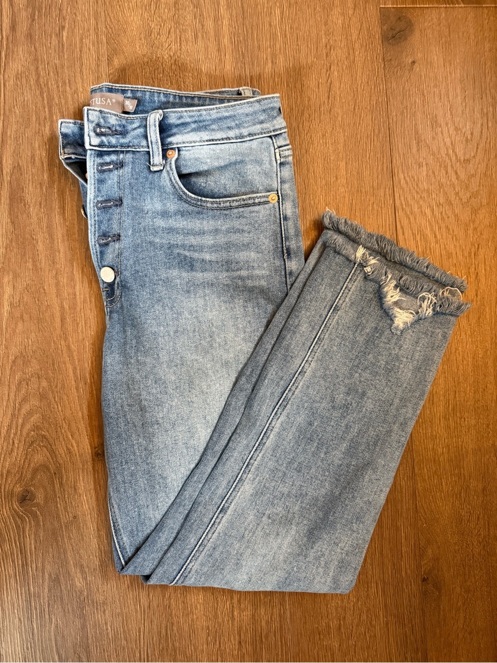 Just USA Light Blue Cropped Frayed Hem Jeans